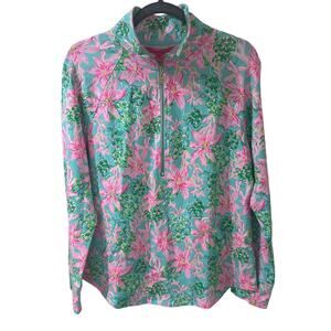 Lilly Pulitzer Skipper Popover Sea Turtles Half Zip Floral Preppy UPF 50+, M